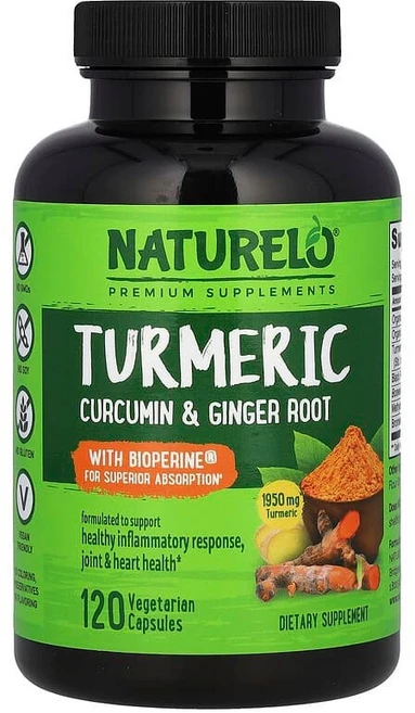 내추렐로 NATURELO 강황 커큐민 및 생강 뿌리 함유 BioPerine® 베지 캡슐 120정125449원산지:기타, 1개 - 쿠팡