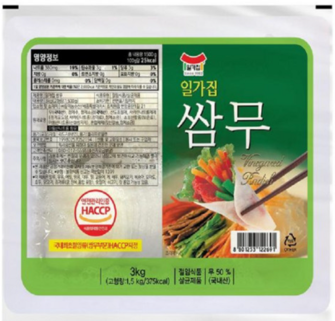 일가집 관쌈무 업소용쌈무 3k x 4팩 (흰쌈무), 4개, 3kg