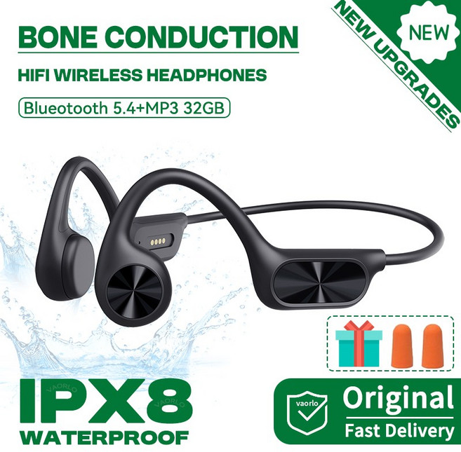 골전도보청기 노인보청기 소리증폭기 오리지널 뼈 전도 무선 헤드폰 블루투스 32GB MP3 플레이어 IPX8 방수 수영 스포츠 HIFI 음악 헤드셋 마이크 포함 소니 샤오미 아이폰, [01] Black 32GB, 1개