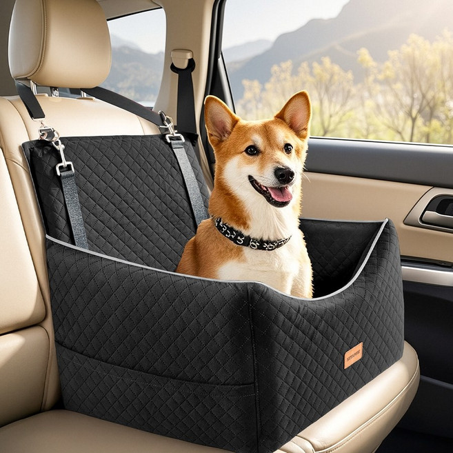 반려동물 차량용 콘솔 카시트 여행용 캐리어 애완동물 안전벨트 자동차 좌석 가방 쿠션 외출, 검은색