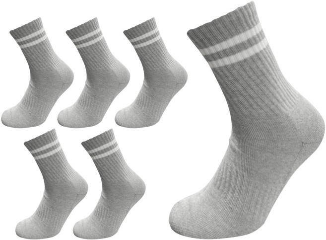 비바슈슈 남성용 스포츠 쿠션 면양말 중목 스트라이프 6켤레