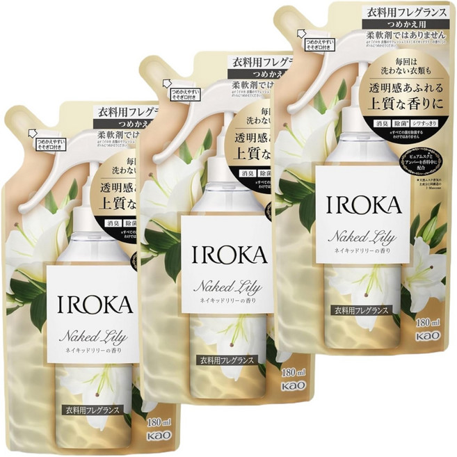 카오 IROKA 이오카 미스트 네이키드 릴리 프레그랑스 리필 180ml 의류 향수, 3개