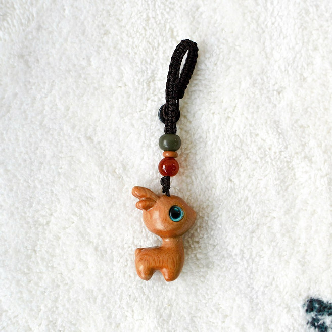 행운 사슴 키링 가방 나무 인형 굿즈 캐릭터 키홀더 열쇠 고리 에어팟 버즈 부적 선물, 밝은색, 1개
