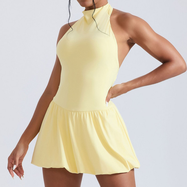 유럽 및 미국 스타일의 하이넥 골프 테니스 스커트 빠르게 건조되는 퍼프 스커트 스포츠 요가 드레스