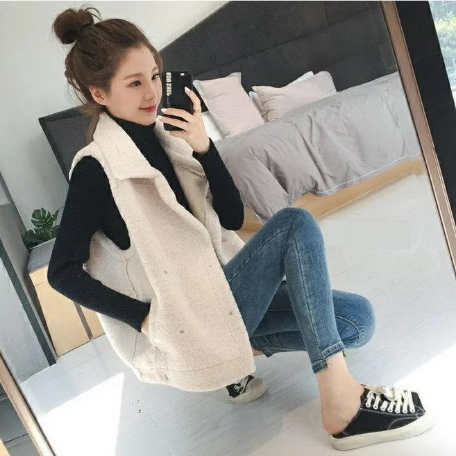 【shiny藍格子】輕熟保暖羊羔毛雙排釦背心外套