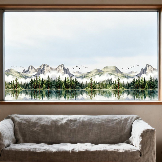 UV 양면 정전기 창문 스티커 투명 접착 비접착식 다양한 디자인 인테리어 소품 120x30cm, 숲
