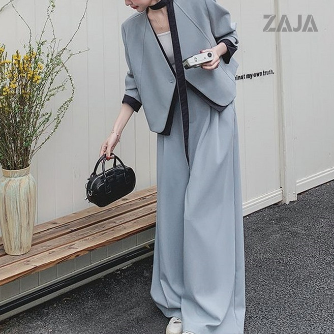 ZAJA 여성 투피스 세트 자켓 와이드팬츠 세미정장 캐주얼