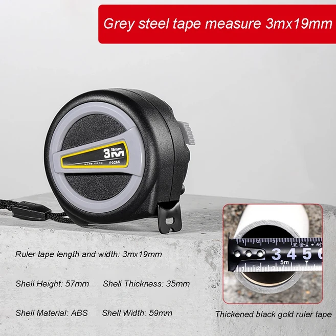ABS 테이프 측정 톱 강철 너비 당김 눈금자 19-25mm 자동 잠금 3 5 10m 1 개, 07 Black 3mx19mm, 01 1 Pcs