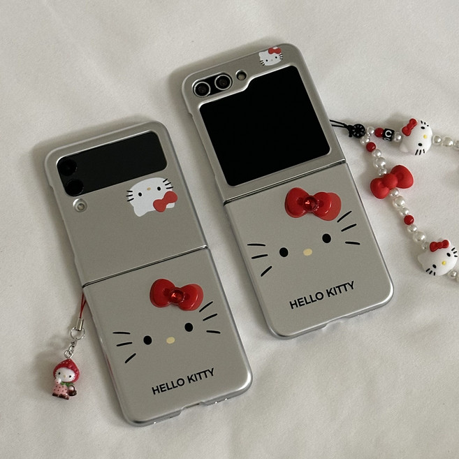 올데이인 갤럭시 Z플립7 키티 실버 리본 케이스