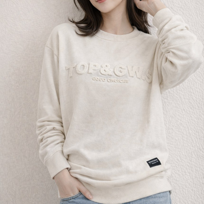 스탬프 레터링 여자 기모 맨투맨