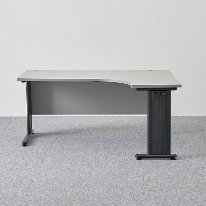 NEW 퍼즐 ㄱ자 사무용책상 1600, 우형 블랙프레임, 그레이