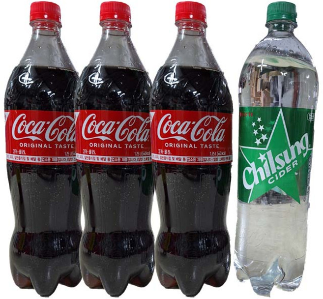 [드링킹] 코카콜라 업소용 1.25L 3개 +칠성사이다 업소용 1.25L 1개 콜라사이다 탄산음료 혼합세트, 4개