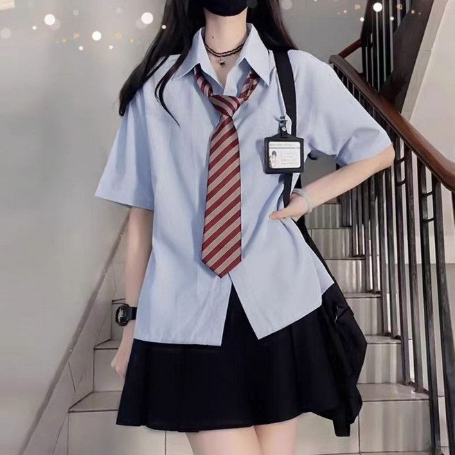 Yellwell가을 여자 교복 세트 반팔 셔츠 넥타이 포함 청순 학교룩 데일리룩