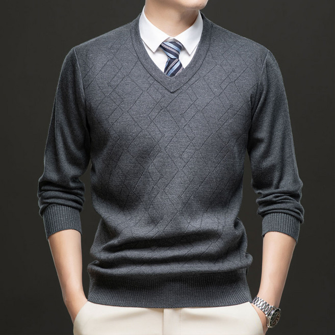 남성 브이넥 니트 루즈핏 솔리드 니트 긴팔 편안한 데일리룩6506