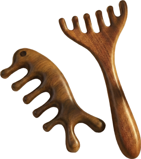 라노브 괄사 2종 세트 두피 얼굴 바디 마사지 홈케어, 웜 우드, 1세트