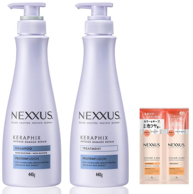 NEXXUS(넥서스) 인텐스 데미지 리페어 샴푸＋컨디셔너 각 440g 1회분 덤 첨부 일본제, 1개 - 쿠팡