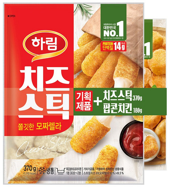 하림 치즈스틱 370g+팝콘치킨 180g, 1개