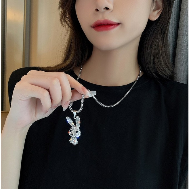 변색없고 알러지없는 티타늄스틸 커플 실버 롱체인 토끼 목걸이