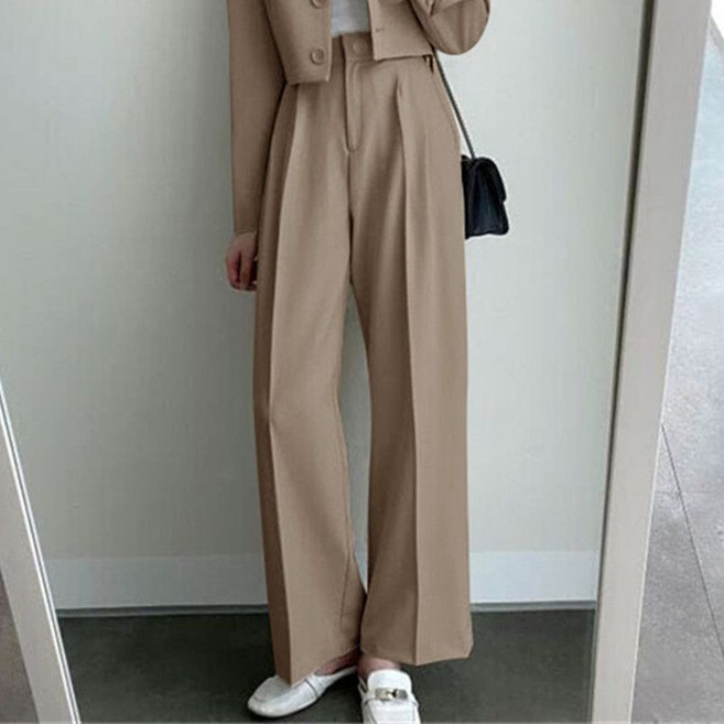 여성 정장 세트 캐주얼 숏 자켓 + 슬랙스 와이드 팬츠 상하의 투피스 루즈핏 기질 정장 셋업 MJS