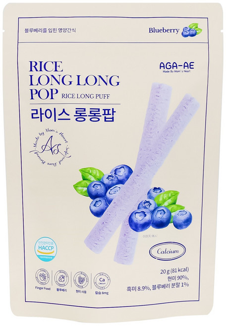 라이스롱롱팝 유기농 쌀과자 떡뻥, 1개, 20g, 블루베리