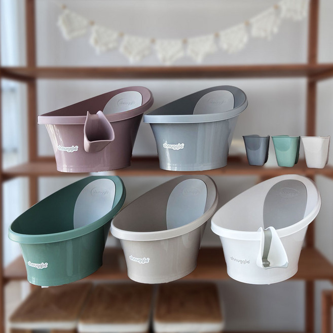 슈너글 2025 NEW 컬러 신생아 목욕 아기욕조 ＋샴푸컵 세트 2개, 화이트세트+타우페세트