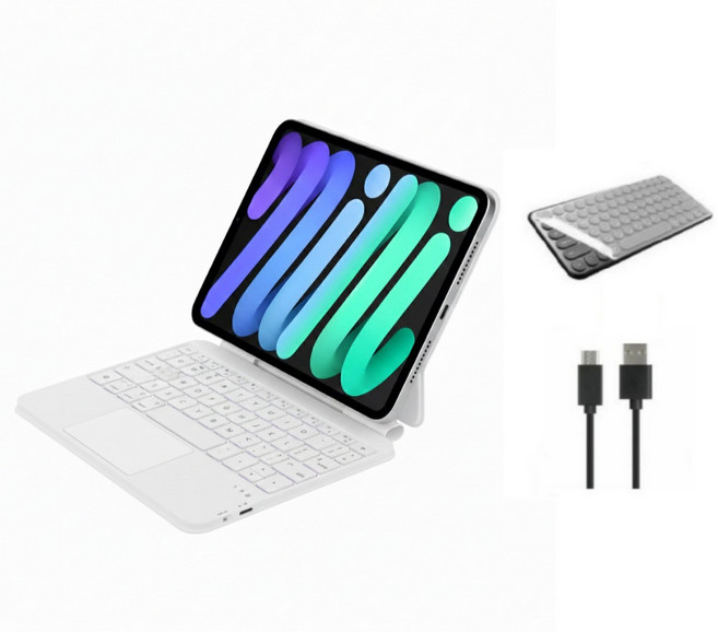 케이스나라 아이패드 미니7 A17 Pro / Mini 6 세대 호환 매직 블루투스 키보드 케이스 커버 한국어, 1개, 화이트