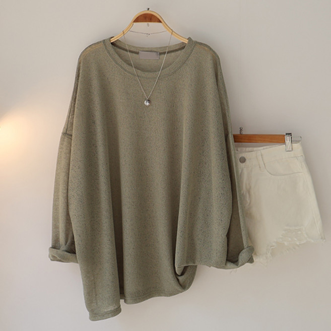 스카이코코 여성 긴팔 티셔츠 빅사이즈 시스루 메로나 니트티