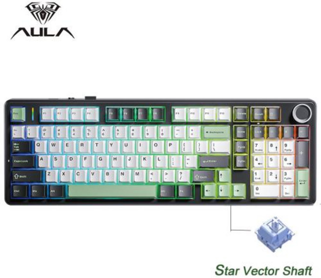독거미키보드 게이밍 텐키리스 저소음 AULA F99PRO 게임용 기계식 키보드 99 키 3 모드 무선 핫 스왑 가능 가스켓 구조 미디어 손잡이가 있는 맞춤형, 6)Black And Green