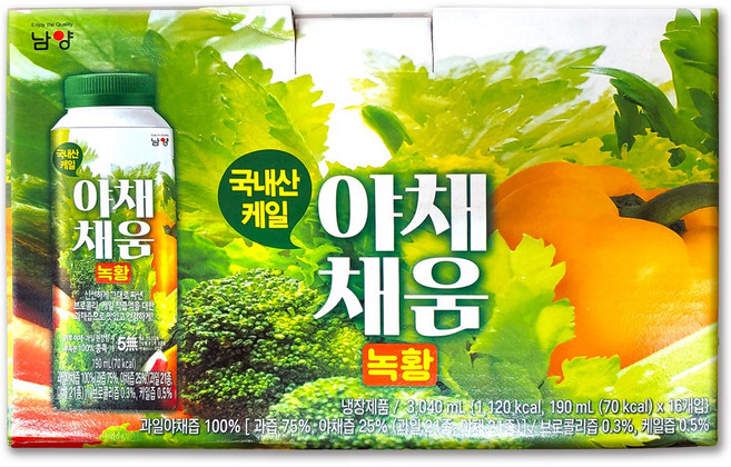 코스트코 남양 국내산 케일로 만든 야채채움 녹황 3040ml(190ml x 16개), 190ml