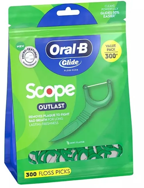 [미국직구/무료배송] 오랄비 글라이드 일회용 치실 스코프 아웃래스트 민트 향 300개입 Oral-B Glide Floss Picks 300ct, 1개 - 쿠팡