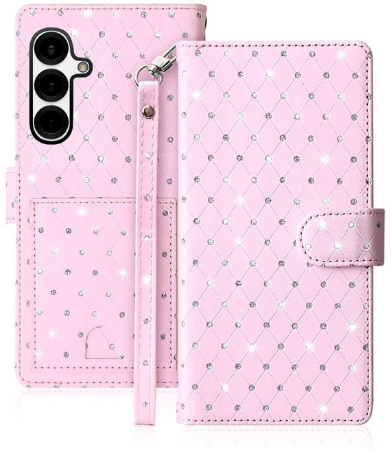 갤럭시 퀀텀4 / A54 SM-A546 - 트윙클 큐빅 지폐2칸+카드5장 올인원 지갑형 케이스 + 손목스트랩