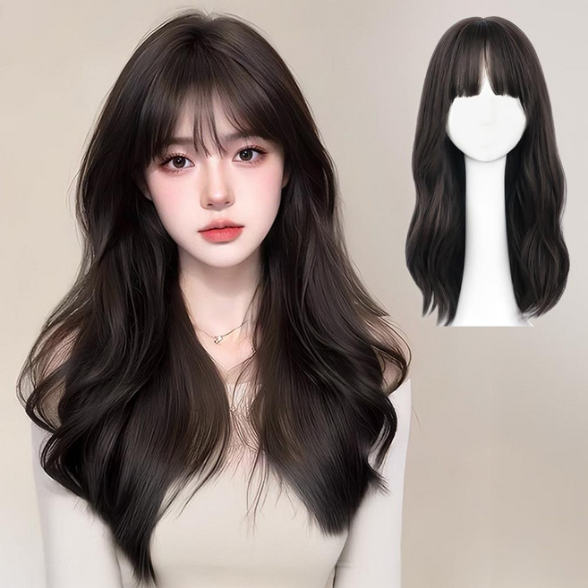 오비안 자연스러운 여성 롱 가발 여신 내추럴 헤어 통가발, 1개, 내추럴블랙