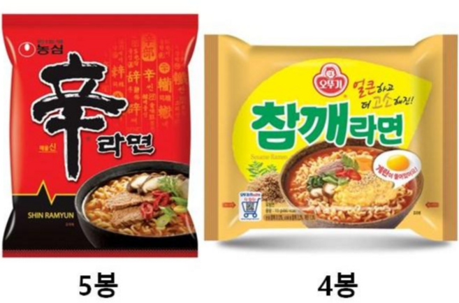 농심 신라면 5입 + 오뚜기 참깨라면 4입