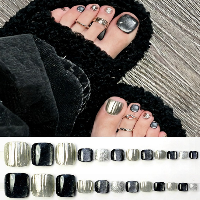 MoodroAll 셀프 네일 자석젤 패디팁 24p, 1개, 005. 블랙 실버 미스트