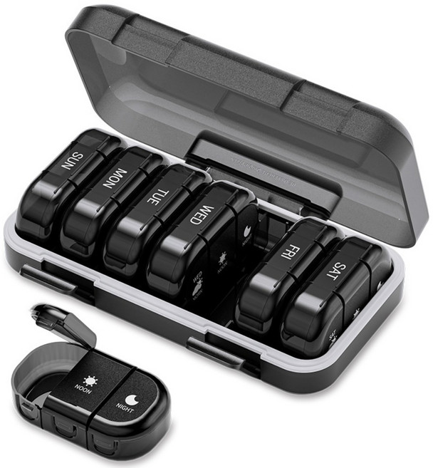 조빈니타 완벽 밀폐 일주일 약통, 블랙 3칸, 1개