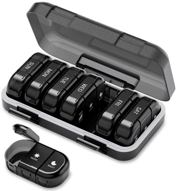 조빈니타 완벽 밀폐 일주일 약통, 블랙 3칸, 1개 - 쿠팡