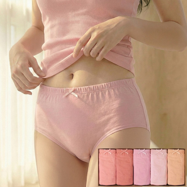 BYC 5매입 순면 여성 면팬티 속옷 여자 면 위생팬티 하이웨스트 팬티 세트