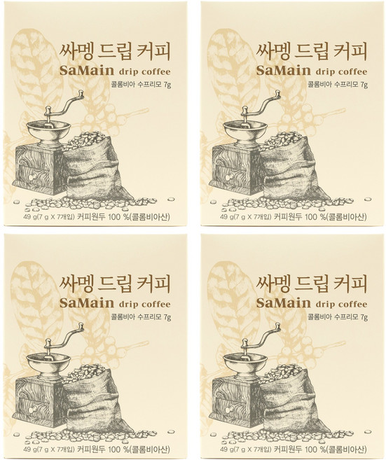싸멩 드립 커피 콜롬비아 수프리모, 4개, 49g, 7개입