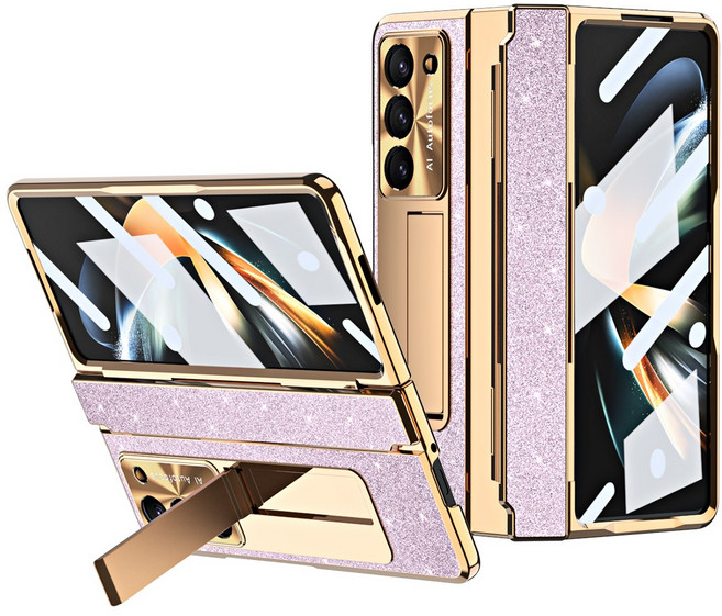 Elvo 갤럭시 Z폴드 7 6 5 블링블링 케이스 플랫 힌지보호 일체형 액정보호 필름 히든 거치대 풀커버 도금 하드 케이스