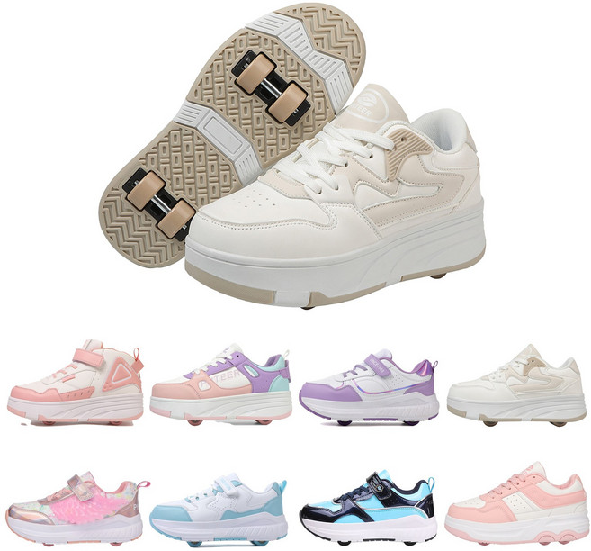 PHTEER 롤러슈즈 바퀴달린 운동화 바퀴달린 롤러슈즈 4륜 F03, 카키색, 1개