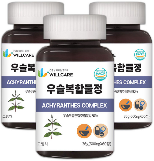 윌케어 국내산 우슬 복합물정 HACCP 식약처인증 600mg x 60정, 3개