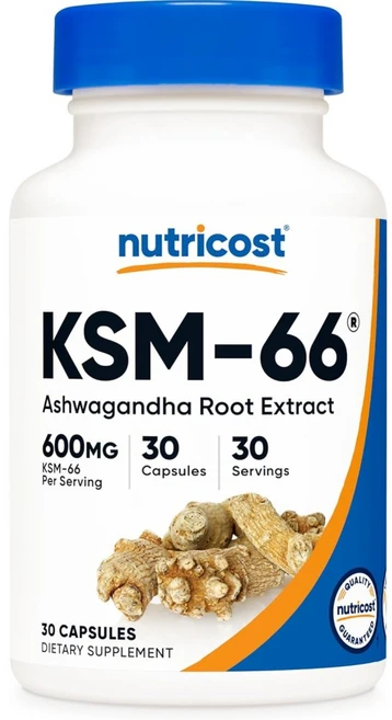뉴트리코스트 KSM-66 아슈와간다 뿌리 추출물 600mg 30캡슐, 30정, 1개 - 쿠팡