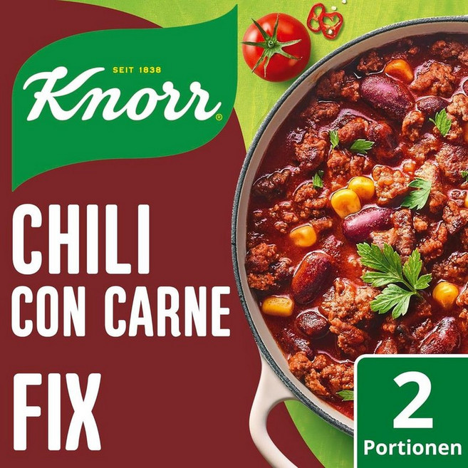 독일 크노르 Knorr Chili con Carne 칠리 콘 카르네 매콤 스튜 시즈닝 믹스, 4개, 33g
