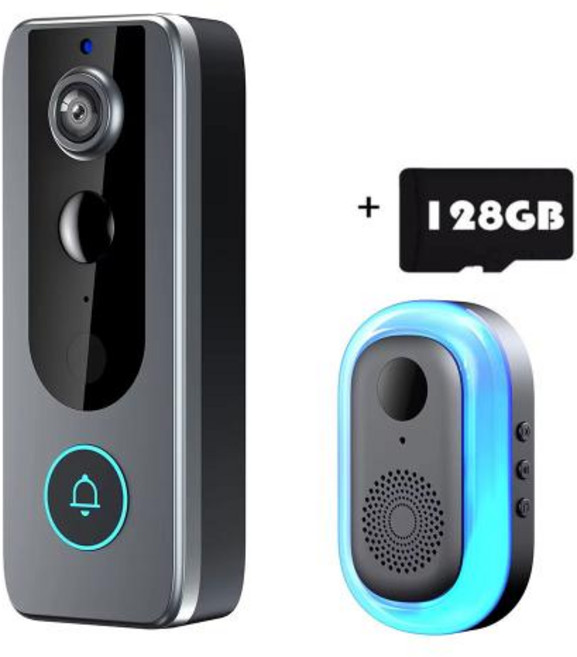 현관 비디오 인터폰 초인종 카메라 스마트 도어벨 무선 번들 Wifi HD 1080P 야외 전화 도어 벨 인터콤 IR와 Tuya, Doorbell 128G Card, 1개