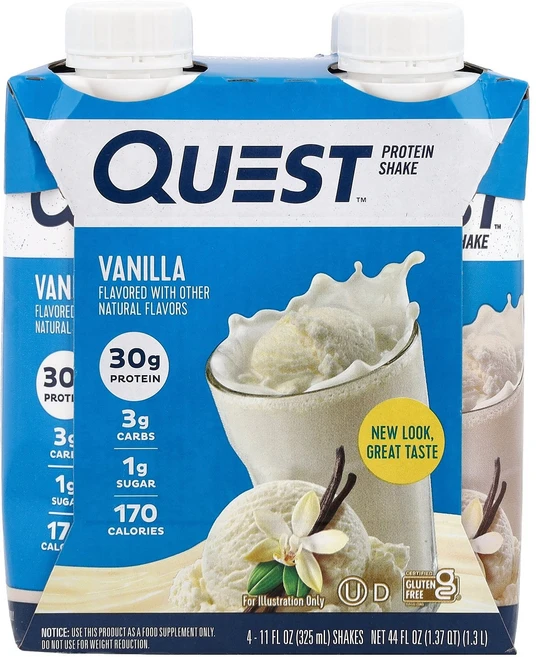 Quest Nutrition 프로틴 셰이크 바닐라 4개입 각 325ml(11fl oz) Nutrition (퀘스트 뉴트리션), 325ml - 쿠팡