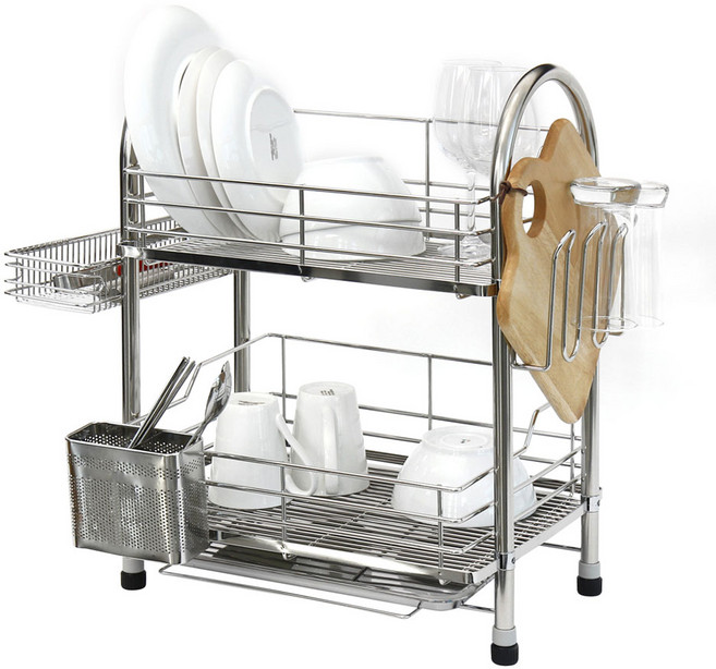 파워락 국산 올스텐레스 2단 물빠짐 식기건조대 가로살형풀세트 설거지 그릇 싱크대, 1개, 메탈