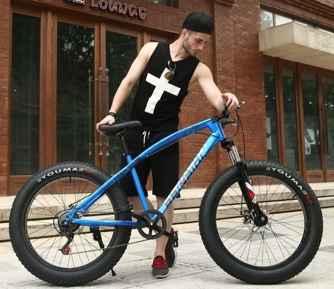 광폭 팻바이크 두꺼운 MTB 와이드타이어 굵은바퀴 대형휠 자전거 오프로드, 7단, 24인치, 플루오레선트레드 26인치