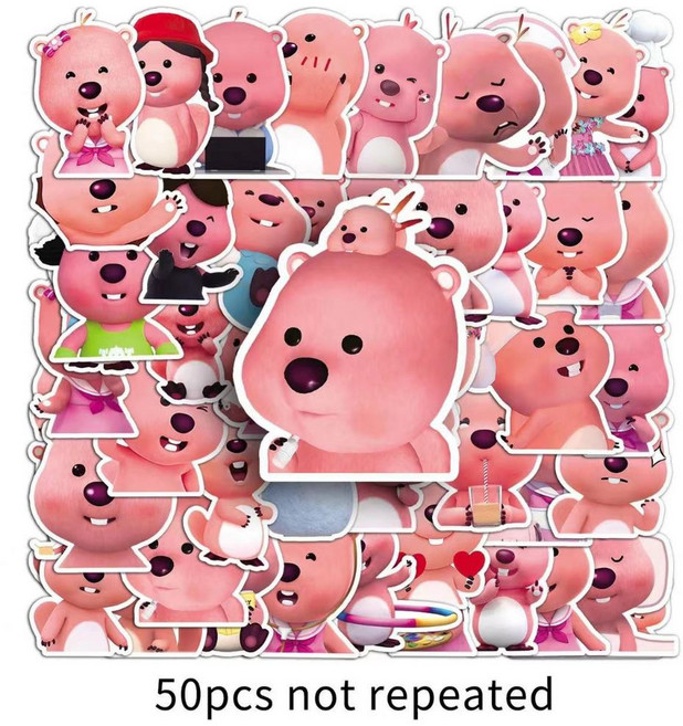 小海狸 Loopy 卡通貼紙 安全帽行李箱筆記本手帳手機殼裝飾貼, 1元1張貼紙 隨機圖案, 1個