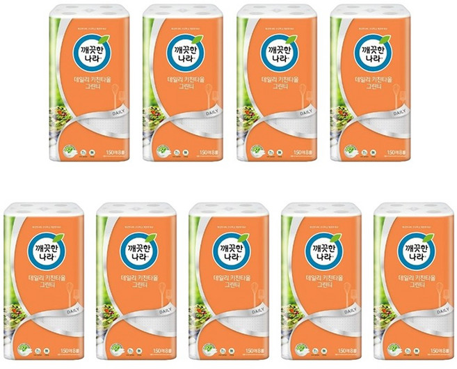 깨끗한나라 데일리 키친타올 그린티 150매, 8개입, 9개