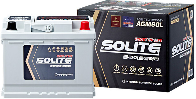 현대 벨로스터 쏠라이트 자동차 배터리 AGM60L, 1개